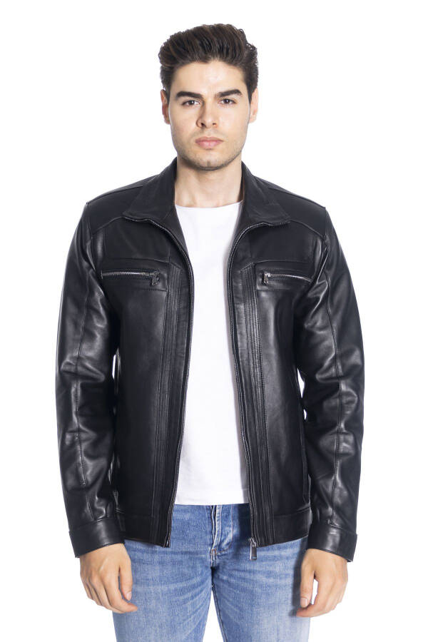 Derinss Der166 Genuine Leather Men's Black Jacket - 10