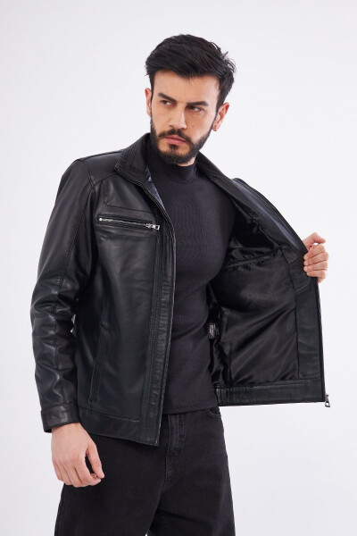 Derinss Der166 Genuine Leather Men's Black Jacket - 14