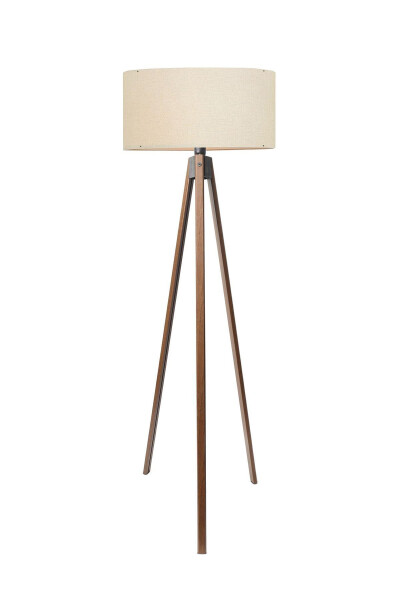 Desert Beige Round Fabric Cylinder Head Wooden Tripod Floor Lamp Ayd-2581 - 5