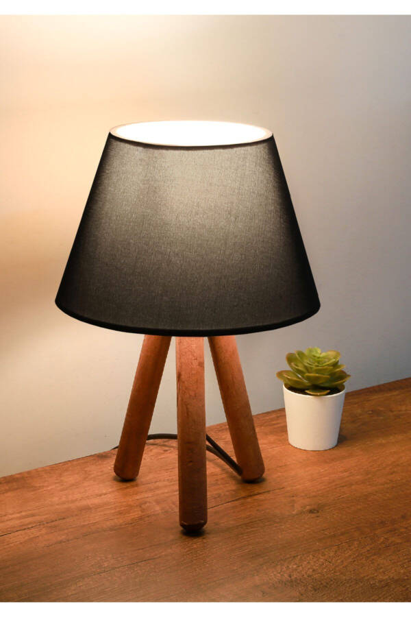 Design Wooden Fabric Shade Lamp - Black Ayd-3168 - 2