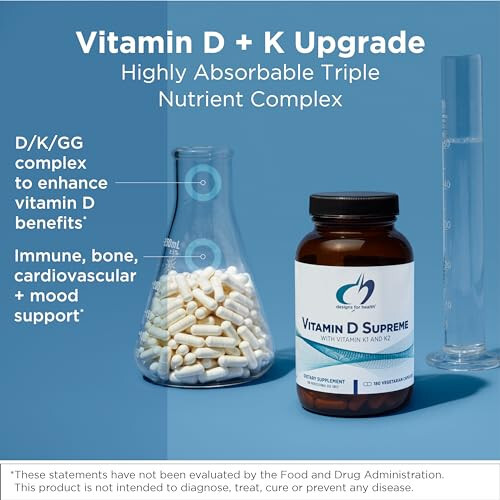 Designs for Health Vitamin D Supreme - Vitamin D 5000 IU ve 2000mcg Vitamin K (MK4) Kemik, Kalp Sağlığı ve Bağışıklık Desteği İçin - GG Takviyesi ile Zenginleştirilmiş Vitamin D3 (60 Kapsül) - 3