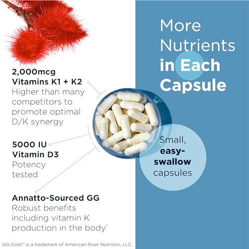 Designs for Health Vitamin D Supreme - Vitamin D 5000 IU ve 2000mcg Vitamin K (MK4) Kemik, Kalp Sağlığı ve Bağışıklık Desteği İçin - GG Takviyesi ile Zenginleştirilmiş Vitamin D3 (60 Kapsül) - 4