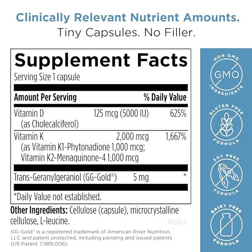 Designs for Health Vitamin D Supreme - Витамин D 5000 МЕ с 2000 мкг витамина К в форме MK4 для здоровья костей, сердца и иммунитета - Витамин D3, обогащенный добавкой GG (60 капсул) - 6