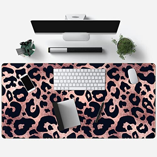 Desk Mat Decor Leopard Rose Black Large Gaming Mouse Pad Gold Pink Marble Mousepad for Women Computer Office Keyboard Mat Laptop Big Mouse Pad Cute Desk Decor 31.5x15.7 in with Non-Slip Stitched Edge - 4