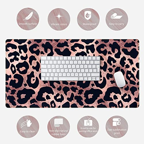 Desk Mat Decor Leopard Rose Black Large Gaming Mouse Pad Gold Pink Marble Mousepad for Women Computer Office Keyboard Mat Laptop Big Mouse Pad Cute Desk Decor 31.5x15.7 in with Non-Slip Stitched Edge - 6