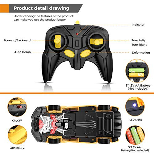 Desuccus Remote Control Car, Transform Robot RC Car for Kids, 2.4Ghz 1:18 Scale Model Racing Car with One-Button Deformation, 360°Drifting, Transforming Robot Car Toy Gift for Boys and Girls - 6