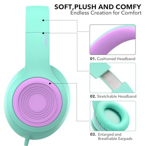 Детские наушники JOMILIN A8 с микрофоном, легкие складные стереофонические басовые наушники с 1,5 м не спутывающимся кабелем, портативные проводные наушники для смартфона планшета компьютера MP3 / 4 (зеленые) - 4