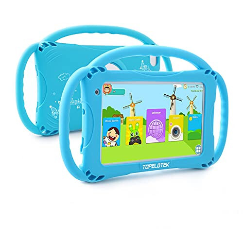 Детский планшет 7 дюймов Android Toddler Tablet 32GB, предустановленные приложения и родительский контроль, обучающий планшет, Wi-Fi камера, детский противоударный чехол с ручкой, Netflix YouTube для детей от 3 до 14 лет - 1