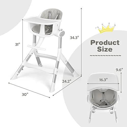 Детский стульчик INFANS, современный трансформируемый стульчик с алюминиевой конструкцией, 5 различных высот, съемный поднос, съемная подушка из искусственной кожи PU, обеденный стульчик для младенцев и малышей - 7