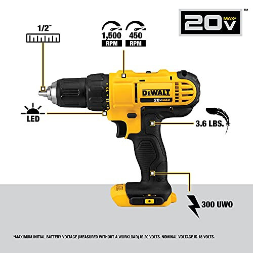 DEWALT 20V MAX Kablosuz Matkap ve Darbeli Tornavida, 2 Pil ve Şarj Cihazı ile Güç Aracı Kombine Seti (DCK240C2) - 3