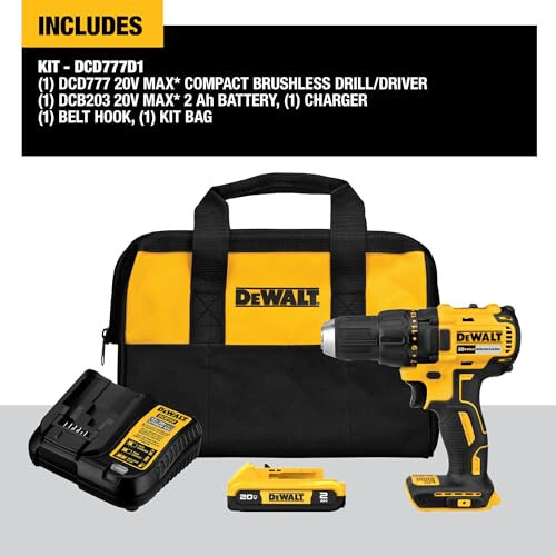 DEWALT 20V MAX Şarjlı Matkap-Tornavida, 1/2 İnç, 2 Hız, XR 2.0 Ah Pil ve Şarj Cihazı Dahil (DCD777D1) - 3