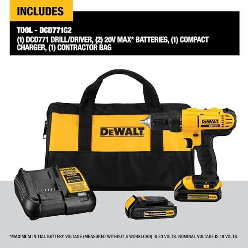 DEWALT 20V Max Şarjlı Matkap/Tornavida Seti, 2 Pil ve Şarj Cihazı Dahil (DCD771C2) - 2