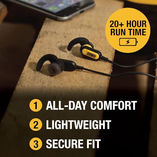 DEWALT Kablosuz Bluetooth Kulaklıklar - Şantiye Arka Boyun Kablosuz Kulaklıklar - Suya Dayanıklı Mikrofonlu Kablosuz Kulaklıklar - 20+ Saat Oynatma Süresi - 3