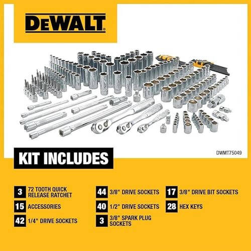 DEWALT Mechanics Tool Set, SAE and Metric, 1/2, 1/4, 3/8 Drive Sizes, 192-Piece (DWMT75049) - 4