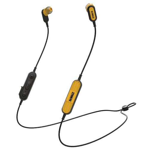 DEWALT Simsiz Bluetooth Quloqchinlar - Ish joyi Orqa Bo'yin Simsiz Quloqchinlar - Suga Chidamli Mikrofonli Simsiz Quloqchinlar - 20+ soat O'ynash Vaqti - 1