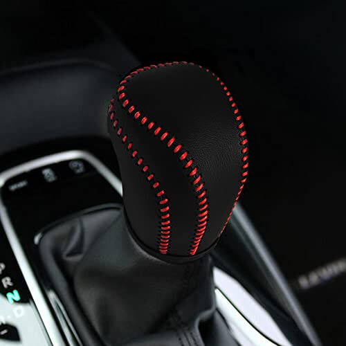 DEYTOP Gear Shift Knob Cover for Toyota Camry 2023 2018-2022 Corolla Hatchback Avalon 2019- 2022 Auto Leather Shifter Knob Trim (Black with Red Stitches) - 1