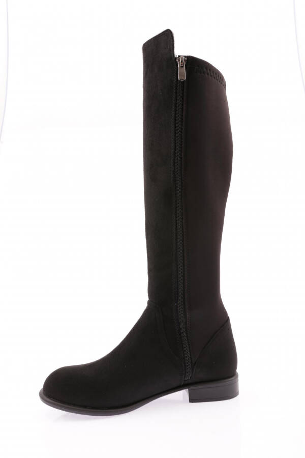 DGN 501 Women's Back Stretch Side Zipper Knee High Flats Boots Black Suede - 5