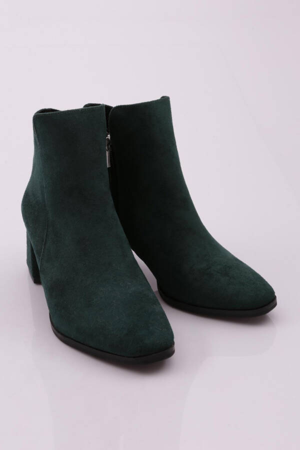 Dgn K3018 Women's Round Toe Metal Zippered Heeled Ankle Boots GREEN SUEDE - 2