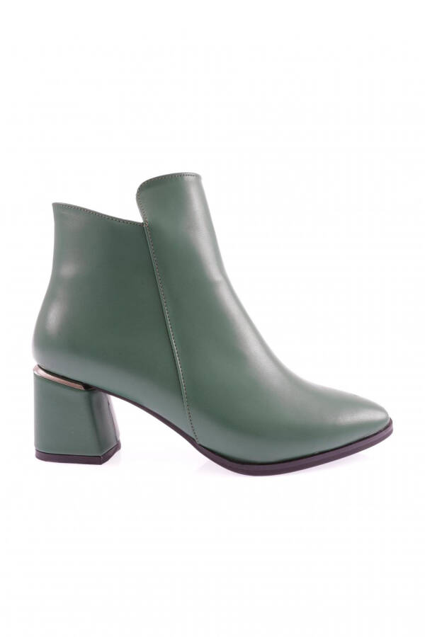 Dgn Pm221-K3018-22K Women's Round Toe Ankle Boots with Metal Zipper and Heel GREEN LEATHER - 2