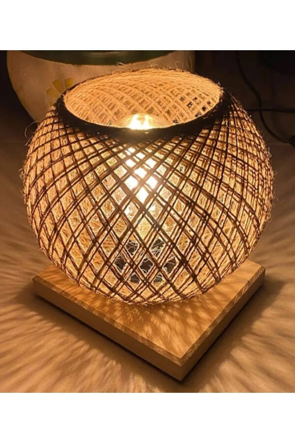 Didim Trend Wooden Lampshade Jute Rattan Head Floor Lamp - 1