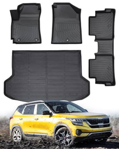 DiffCar® for KIA Seltos Floor Mats & Cargo Liner 2024 2023 2022 2021 | All-Weather Custom Fit Car Accessories for Seltos Interior Protection | TPE Floor Trunk Mats Set (Not for Seltos SX Turbo Model - 1