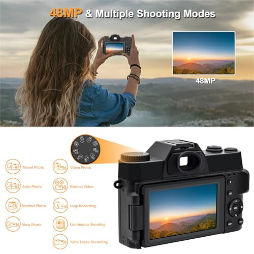 Digital Camera 4K 48MP with WiFi 2 Batteries 32G TF Card, 16X Vlogging Camera for Photography, Cameras Built in 9 Shooting Mode Auto Focus & Anti Shake - 3