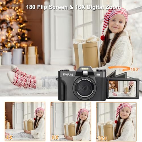 Digital Camera 4K 48MP with WiFi 2 Batteries 32G TF Card, 16X Vlogging Camera for Photography, Cameras Built in 9 Shooting Mode Auto Focus & Anti Shake - 6