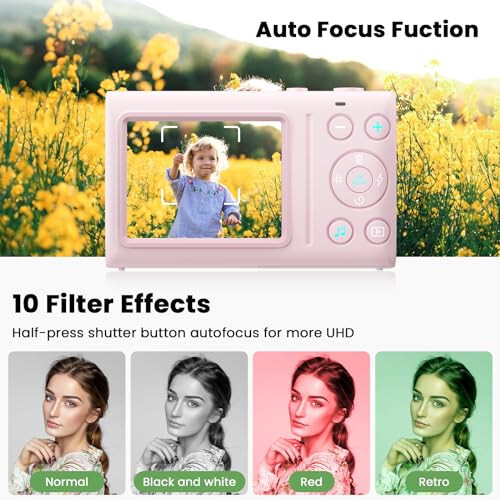 Digital Camera 64MP 4K Auto Focus Point and Shoot Video Camera with 32GB Card for Vlog, 18X Zoom, Compact Small Vintage Camera for Teens Students Boys Girls Kids Pink - 4