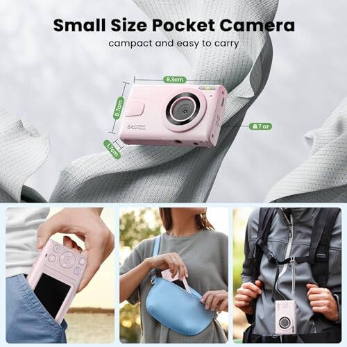 Digital Camera 64MP 4K Auto Focus Point and Shoot Video Camera with 32GB Card for Vlog, 18X Zoom, Compact Small Vintage Camera for Teens Students Boys Girls Kids Pink - 6