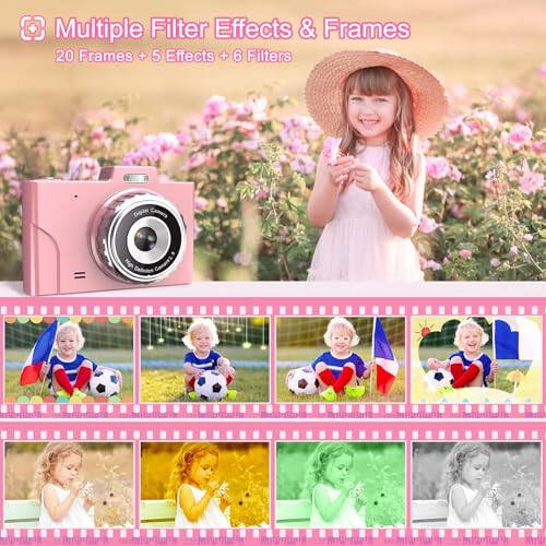 Digital Camera for Kids, 48MP 1080P FHD Camera with 64GB Card, 8X Digital Zoom Point and Shoot Digital Camera Compact Small Camera Gifts for Teens Students Children Kids Boys Girls(Pink) - 6