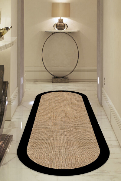 Digital Non-Slip Washable Black Jute Look Oval Living Room Rug Kitchen Rug Corridor Rug Runner - 7