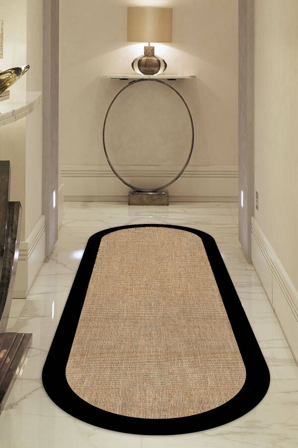 Digital Non-Slip Washable Black Jute Look Oval Living Room Rug Kitchen Rug Corridor Rug Runner - 1