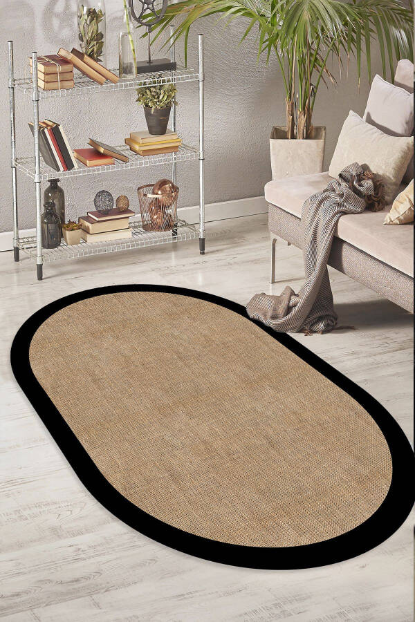 Digital Non-Slip Washable Black Jute Look Oval Living Room Rug Kitchen Rug Corridor Rug Runner - 4