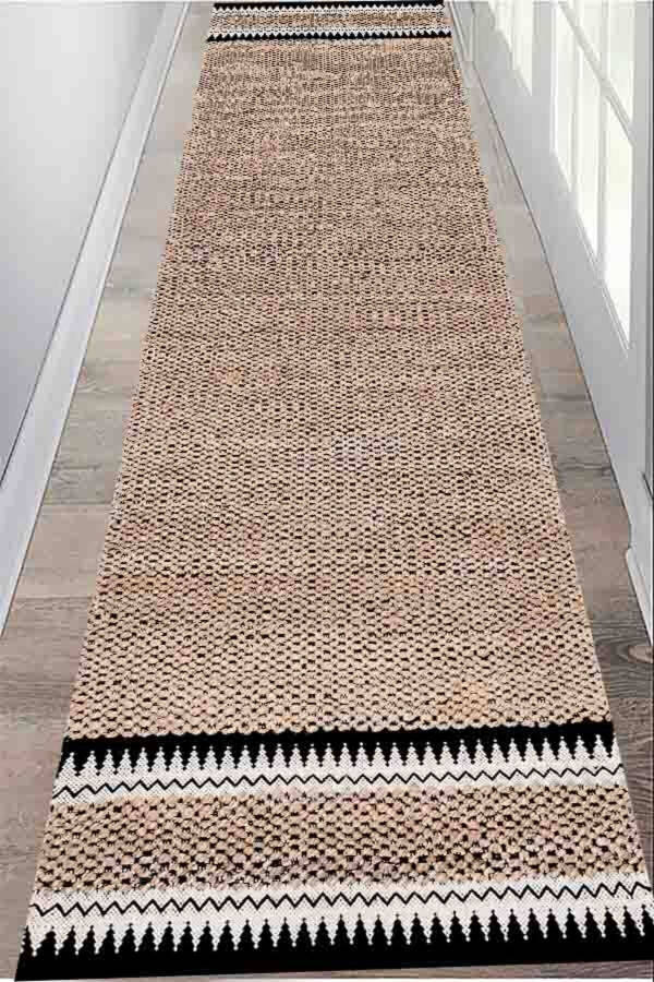 Digital Print Jute Look, Black Woven Rug, Machine Washable Living Room Rug Runner - 6