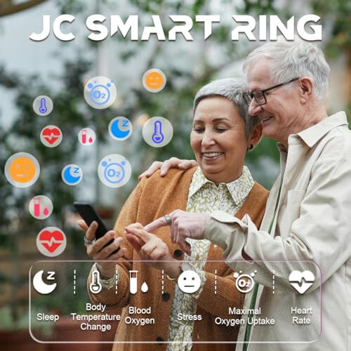 DIIKEN JCRing Smart Ring Fitness Tracker, Sleep Tracking Wearable, Pedometr, Yurak, Haroratning aniq monitoringi, Zaryadlash qutisi bilan Titan halqasi, iOS va Android uchun ilova (O'lcham 11) - 2