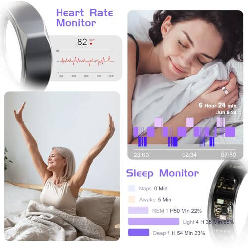 DIIKEN JCRing Smart Ring Fitness Tracker, Sleep Tracking Wearable, Точное отслеживание шагомера, сердечного ритма, температуры, титановое кольцо с зарядным футляром, приложение для iOS и Android (размер 11) - 3