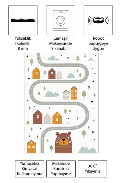 Dijital Baskı Kaymaz Taban Makinede Yıkanabilir Çocuk Odası Halısı Bebek Odası Halısı - 3