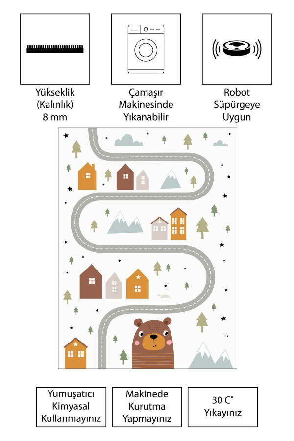 Dijital Baskı Kaymaz Taban Makinede Yıkanabilir Çocuk Odası Halısı Bebek Odası Halısı - 3