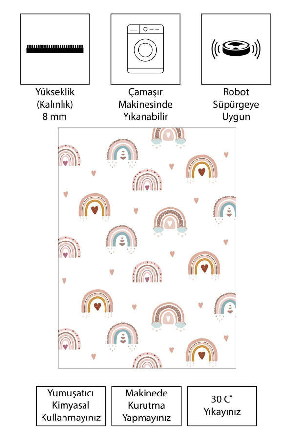 Dijital Baskı Kaymaz Taban Makinede Yıkanabilir Çocuk Odası Halısı Bebek Odası Halısı VCH - 3