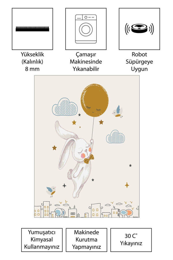 Dijital Baskı Kaymaz Taban Makinede Yıkanabilir Çocuk Odası Halısı Bebek Odası Halısı VCH - 3