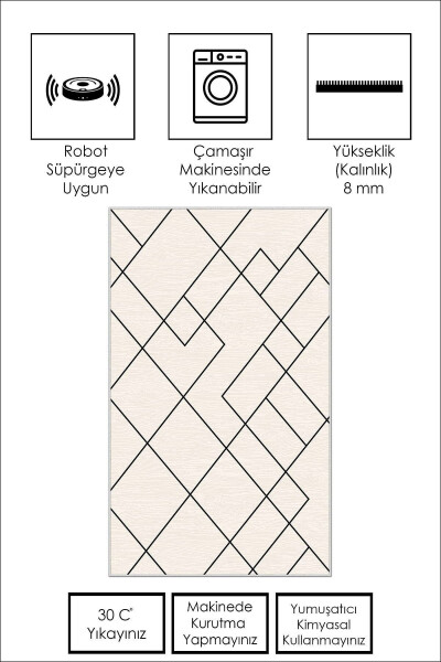 Dijital Baskı Yıkanabilir Kaymaz Taban Bej Salon Halısı Mutfak Halısı Yolluk - 3