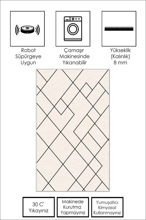 Dijital Baskı Yıkanabilir Kaymaz Taban Bej Salon Halısı Mutfak Halısı Yolluk - 3