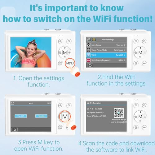 Dijital Kamera, Saneen 4K WiFi Çocuk Kameraları Fotoğrafçılık İçin, 32GB Kartlı Kompakt Kamera, 16X Dijital Zoom, 2.8” Büyük Ekran, 2 Şarj Edilebilir Pil, 4K 2.7K 1080P & 64MP 48MP 30MP - Beyaz - 4