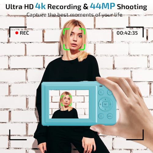 Dijital Kamera Yükseltme, FHD 4K 44MP Otomatik Odaklama Dijital Point and Shoot YouTube Kamerası 16X Zoom, 32GB SD Kart, Gençler Erkekler Kızlar Çocuklar İçin Kompakt Dijital Kamera Ucuz Mavi Kamera - 2