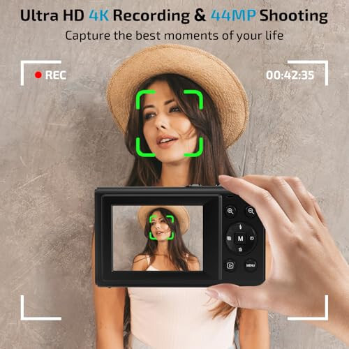 Dijital Kamera Yükseltmesi, FHD 4K 44MP Otomatik Odaklama Dijital Point and Shoot Video Kamera 16X Zoom, 32GB SD Kart, Genç Erkekler Kızlar Çocuklar İçin Ucuz Kompakt Dijital Kamera Siyah Kamera - 1