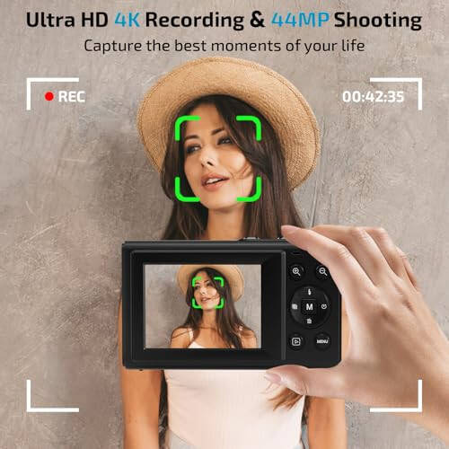 Dijital Kamera Yükseltmesi, FHD 4K 44MP Otomatik Odaklama Dijital Point and Shoot Video Kamera 16X Zoom, 32GB SD Kart, Genç Erkekler Kızlar Çocuklar İçin Ucuz Kompakt Dijital Kamera Siyah Kamera - 1