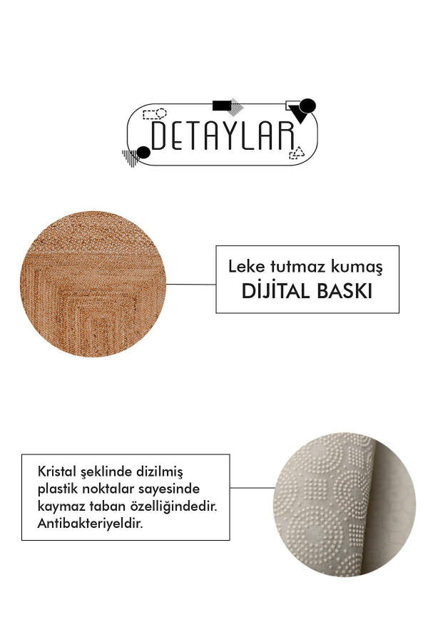 Dijital Kaymaz Yıkanabilir Siyah Jüt Görünümlü Oval Salon Halısı Mutfak Halısı Koridor Halısı Yolluk - 11