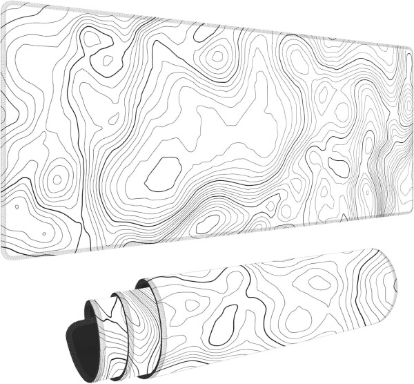 Dikişli kenarlı büyük oyun fare altlığı, minimalist topografik harita masa altlığı, 3mm kalınlığında kaymaz kauçuk tabanlı fare altlığı, oyuncular, ofis ve ev için, 31.5 X 11.8 inç - 1