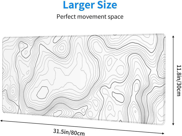 Dikişli kenarlı büyük oyun fare altlığı, minimalist topografik harita masa altlığı, 3mm kalınlığında kaymaz kauçuk tabanlı fare altlığı, oyuncular, ofis ve ev için, 31.5 X 11.8 inç - 3