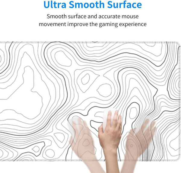 Dikişli kenarlı büyük oyun fare altlığı, minimalist topografik harita masa altlığı, 3mm kalınlığında kaymaz kauçuk tabanlı fare altlığı, oyuncular, ofis ve ev için, 31.5 X 11.8 inç - 5